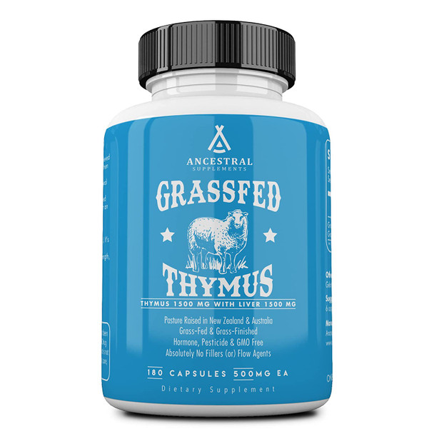 Ancestral Supplements Grass Fed Thymus Extract (Glandular)  Supports Immune, Histamine, Allergy Health (180 Capsules)