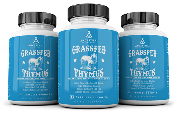 Ancestral Supplements Grass Fed Thymus Extract (Glandular)  Supports Immune, Histamine, Allergy Health (180 Capsules)