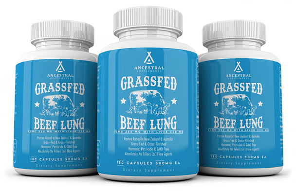 Ancestral Supplements Beef Lung (with Liver)  Supports Lung, Respiratory, Vascular, Circulatory Health (180 Capsules)
