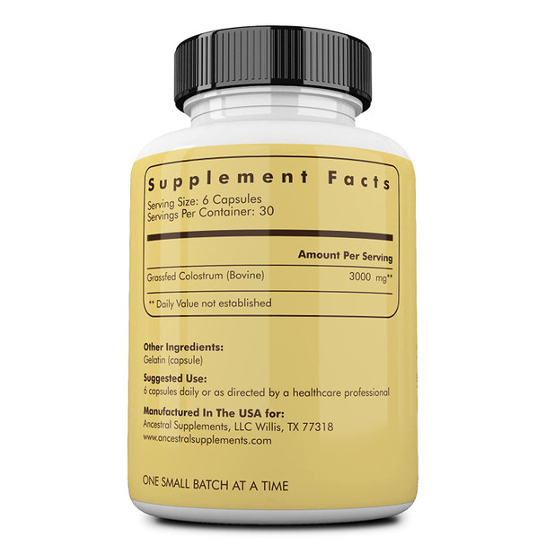 Ancestral Supplements Grass Fed Colostrum  Supports Immune, Gut, Growth and Repair (180 Capsules)