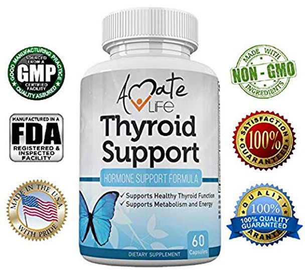 Thyroid Support Supplement with Iodine and Vitamin B12 for Energy Focus and Metabolism Booster Formula for Women and Men Improves Metabolic Functions Better Focus 60 Capsules Non-GMO by Amate Life