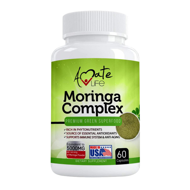 Moringa Capsules Equiv to 5000 mg Moringa Powder - Immune Support Green Superfood Moringa Oleifera Pills Rich Antioxidant Properties Vegan Friendly Anti Aging Support - 60 Capsules by Amate Life