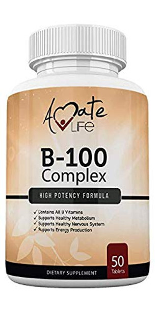 Vitamin B Complex High Potency -Vitamin B12, B1, B2, B3, B5, B6, B7 Biotin Supplement Supports Healthy Metabolism, Immune Support & Energy Production- Made In Usa - 50 Tablets By Amate Life