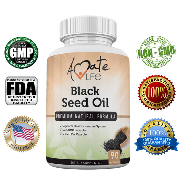 Black Seed Oil Capsules Cold Pressed - Black Cumin Seed Oil Vegetarian Supplements- Non-GMO Blackseed Oil Pills for Immune Support- Rich in Antioxidants - 90 Capsules by Amate Life