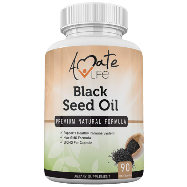 Black Seed Oil Capsules Cold Pressed - Black Cumin Seed Oil Vegetarian Supplements- Non-GMO Blackseed Oil Pills for Immune Support- Rich in Antioxidants - 90 Capsules by Amate Life