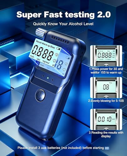 Ageolemk Breathalyzer, 2026 Upgraded Breathalyzers For Alcohol With Lcd Digital Display, Personal Portable Alcohol Breathalyzer Tester For Home And Party Use, 5 Mouthpieces