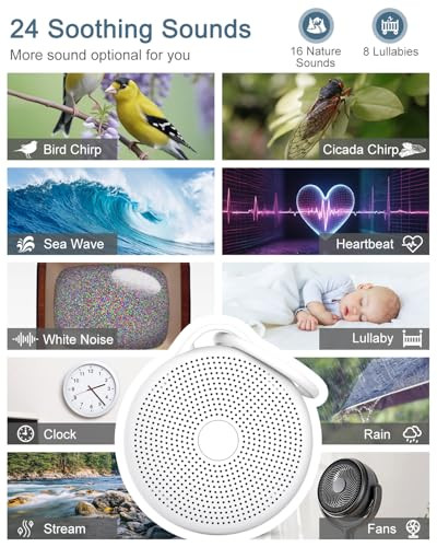 Ankilo White Noise Machine, Portable Sound Machine For Sleep, 24 Soothing Sound, Volume Control, 3 Timing, Adjustable Night Light, Sound Therapy For Home, Travel, Registry Present