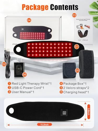 Supersred Red Light Therapy Wrist,Features 48 Led Beads Red Light Therapy Wrap Belt For Body,660Nm And 850Nm Near Infrared Light With 3-Heat Settings,For Neck Knee Ankle Pain Relief,Black