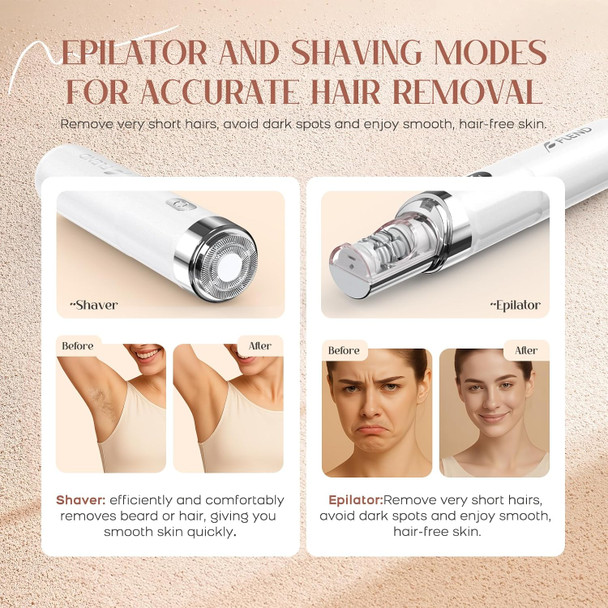 Beauzmo Epilator For Women, 2 In 1 Epilators Hair Remover For Women With Led Light, Smooth Hair Removal Usb Rechargeable, Portable Electric Painless Shaver For Face, Lip, Chin, Leg, Arms, Bikini
