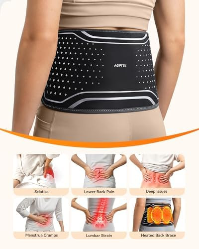 Agptek Cordless Heating Pad With Massager For Lower Back Pain Relief, Heated Waist Belt Wrap, Back Brace Lumbar Support With Heat Vibration 3 Levels Adjustable, Touchscreen, s For Dad, Mom