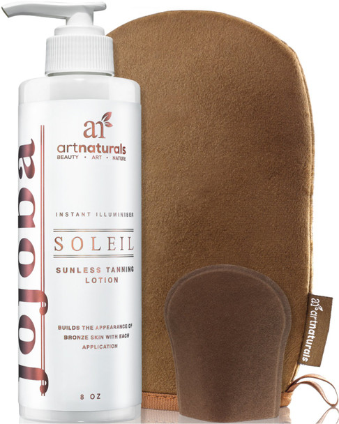 ArtNaturals Sunless Self-Tanner Lotion Set - (8 Fl Oz / 236ml Lotion and Mitt) - Buildable Bronze and Golden Tan - Instant Tanning and Tint for All Skin Types, Light, Fair, Medium and Sensitive