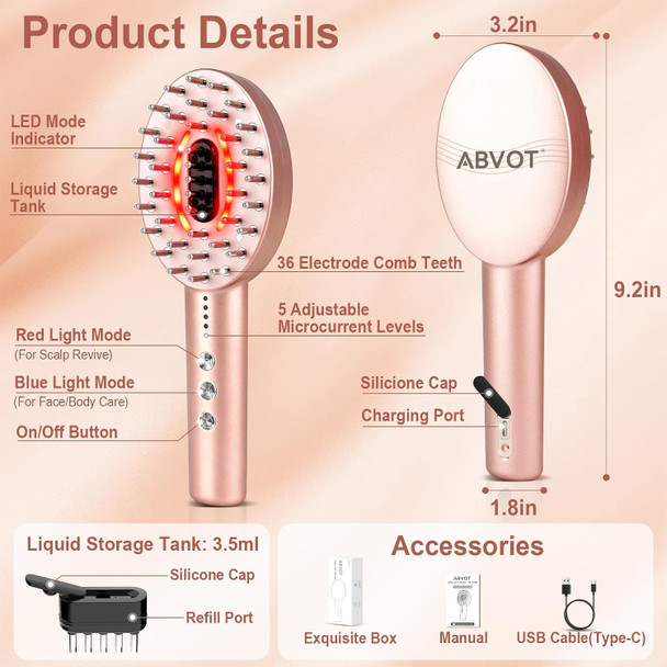 Abvot 3-In-1 Electric Scalp Massager With Hair Oil Applicator, Vibrating Massage Tool For Scalp/Face/Body Relaxation, Portable Hair Brush, Scalp Massage Comb For Home & Travel