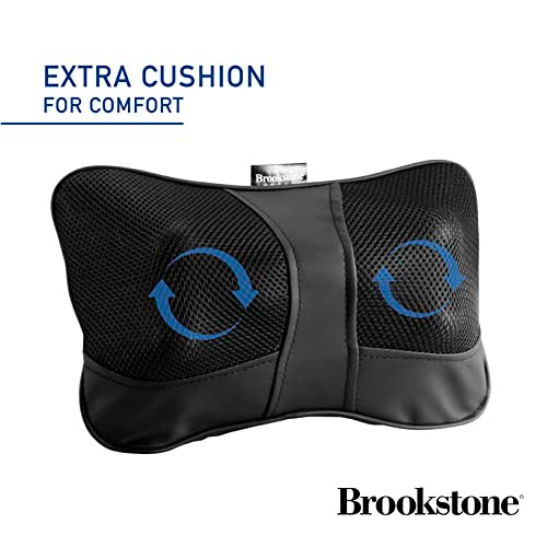 Brookstone Shiatsu Neck & Back Massager With Heat, Deep Kneading Massage Pillow For Neck, Shoulders, Back & Legs, Portable Electric Massager For Home, Office & Car