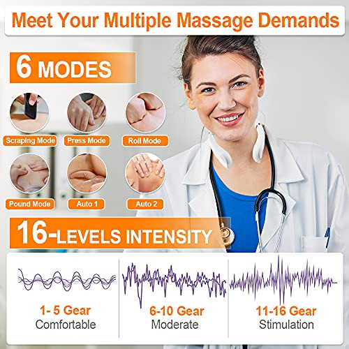 Congshin Intelligent Portable Neck Massager With Heat For Pain Relief, Cordless Pulse Neck Massager With Voice Broadcast & 6 Modes 16 Levels Intensity Massage For Office Home Outdoor Use
