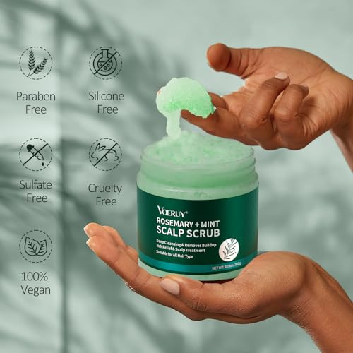 Voeruy Scalp Scrub, Rosemary Scalp Exfoliator Scrub Shampoo, 2-In-1 Scalp Treatment With Mint Oil, Hair Treatment To Clarify And Remove Build Up With Silicone Scalp Massager, /300G 10.6Oz
