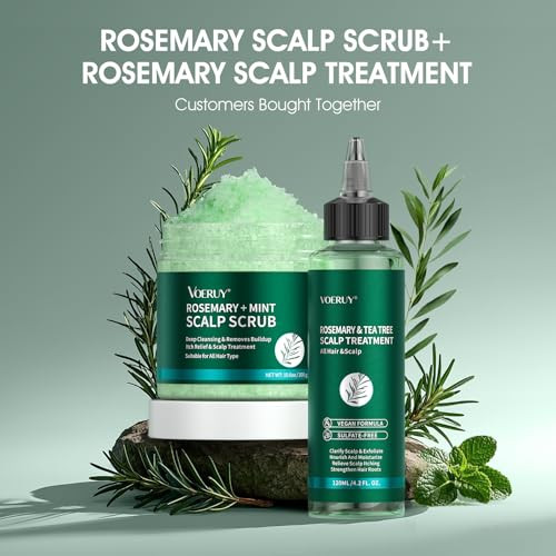 Voeruy Scalp Scrub, Rosemary Scalp Exfoliator Scrub Shampoo, 2-In-1 Scalp Treatment With Mint Oil, Hair Treatment To Clarify And Remove Build Up With Silicone Scalp Massager, /300G 10.6Oz