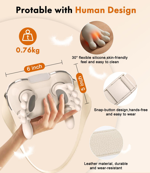 Upalled Wireless Neck Massager With Heat, Rechargeable Shiatsu Neck And Shoulder Massager For Pain Relief Deep Tissue, 4D Kneading Portable Back Massage With Simulated Human Hand Fingers For Muscle Relax