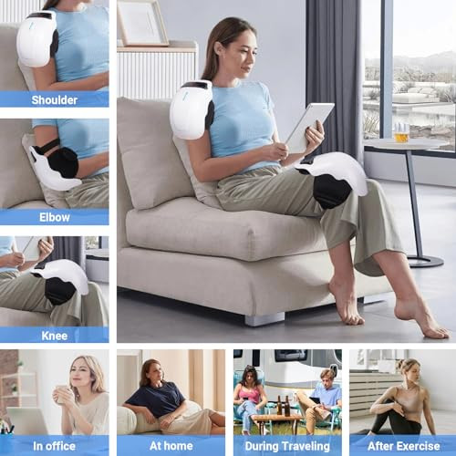 Bibire Cordless Knee Massager With 9 Level Heat, Vibration, Massage, Knee Pain Relief For Swelling Stiff Joints, Stretched Ligament And Muscles Injuries, Adjustable Straps, Suit For Family