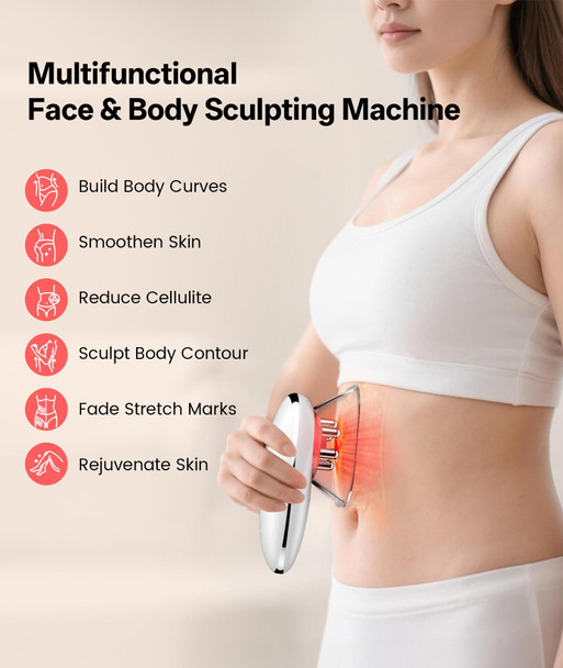 Dopsikn Body Sculpting Machine With Red Light Therapy For Face & Body, Cupping Therapy, Electric Cellulite Massage Tool With 2 Cups, For Women, White