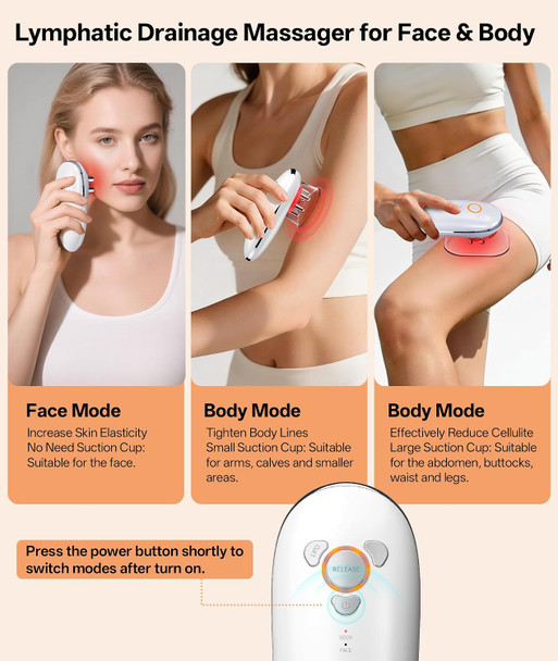 Dopsikn Body Sculpting Machine With Red Light Therapy For Face & Body, Cupping Therapy, Electric Cellulite Massage Tool With 2 Cups, For Women, White