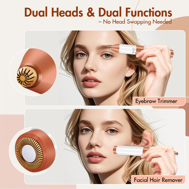 Acavado 2-In-1 Dual Head Eyebrow Trimmer & Flawless Facial Hair Removal For Women, Painless & Gentle Facial Hair Remover For Brows, Chin, Upper Lip, Cheeks, Type-C Charging For Women