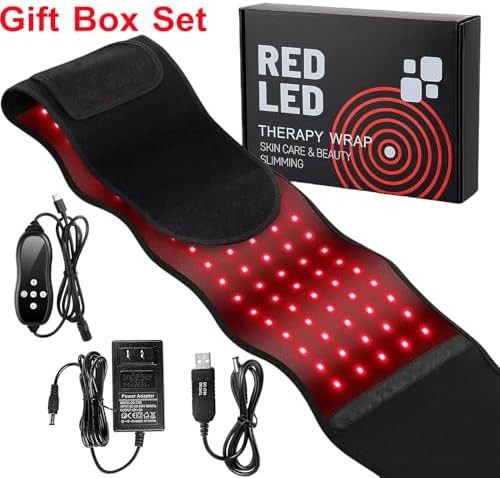 Topcupro Vibrating Infrared Red Light Therapy Belt, 5 Levels Massage Heating Waist Band, Vibration Heat Wrap Massager Body Sculpting Pad, 105 3-Chip Led 660Nm 850Nm, Intensities Wavelength & Timer Adjustable