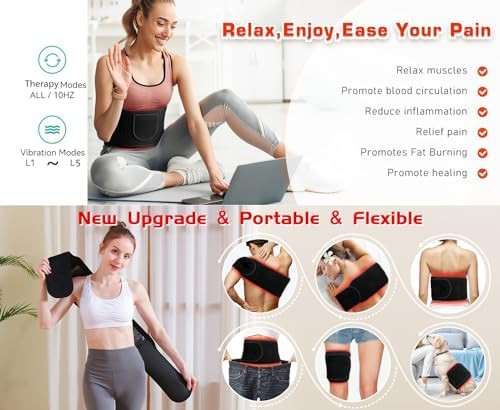 Topcupro Vibrating Infrared Red Light Therapy Belt, 5 Levels Massage Heating Waist Band, Vibration Heat Wrap Massager Body Sculpting Pad, 105 3-Chip Led 660Nm 850Nm, Intensities Wavelength & Timer Adjustable