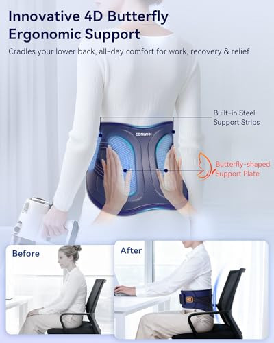 Conlwin 68" Cordless Heating Pad For Back Pain Relief With 5 Heat & 6 Vibration, Lower Back Massager With 4D Butterfly Support, Portable Heating Pad For Women Men Mom Dad