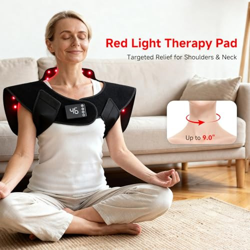 Cutiskrave Red Light Therapy For Neck Shoulder Rechargeable Infrared Light Therapy Device For Body With Massage And Timer Wearable 660Nm&850Nm Red Light Therapy Wrap Pads For Body At Home 150 Lights