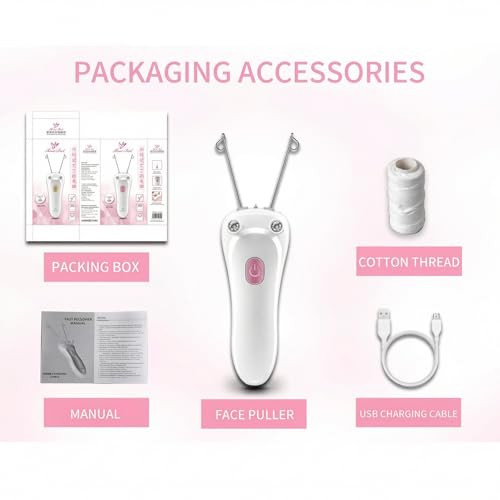 Yuyte Ladies Facial Hair Remover Electric Women'S Beauty Epilator, Cordless Electric Facial Threading Hair Removal For Women, Rechargeable Face Hair Remover Cotton Thread Epilator Body Hair Removal Device
