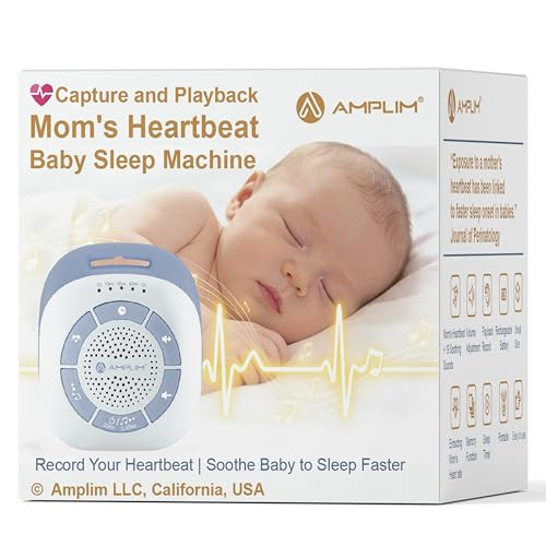 Amplim Mom ' S Real Heartbeat Sound Device Womb Sound Recorder White Noise For Newborn Soothing Baby Sleep Machine Rechargeable Timer & Volume Control Portable Infant Aid For Faster Deeper Sleep