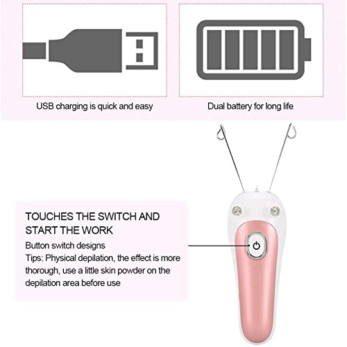 Watris Veiyi Electric Facial Threading Hair Removal For Women, Threading Hair Removal Epilator For Women, Threading Face Epilator For Fine Hairs On Face, Chin, Upper Lip, Arms, Legs(Pink)