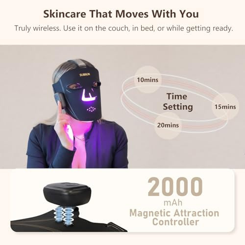 Subrun Red Light Therapy For Face, Fda-Cleared Red Light Therapy Mask, 336 Leds Full Face Coverage & 4 Modes, Rechargeable Cordless At-Home Facial Skincare Device For Acne, Wrinkles & Redness