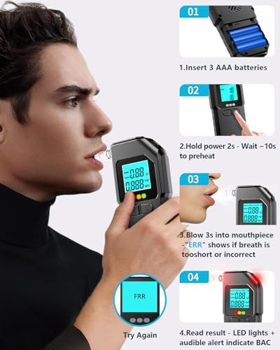 Tzcyoto Breathalyzer 2026 Upgraded High-Accuracy Personal Alcohol Tester With Lcd Digital Display Portable Bac Detector Kit Includes Mouthpieces For Home Party Driving & Travel Safety