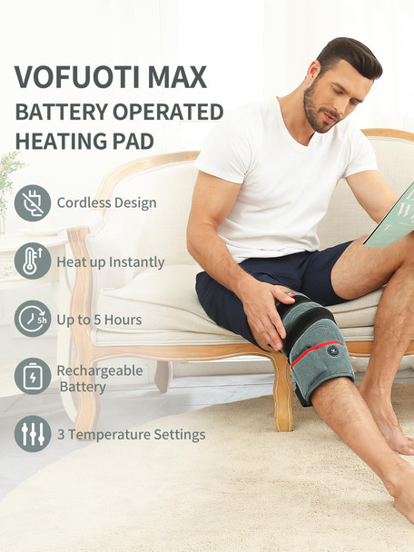 Vofuoti Max Leg Heating Pad, Portable Cordless Heated Knee Brace Warmers Wrap With Battery And 3 Temperature Settings Men Women