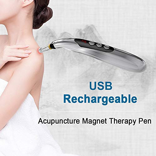 Winnes Acupuncture Pen Electronic Accupressure Pen, Usb Rechargeable Pain Relief Electric Meridians Energy Pen Massager Pen Pain Relief Massage Tool With 3 Massage Heads & 2 Massage Gel