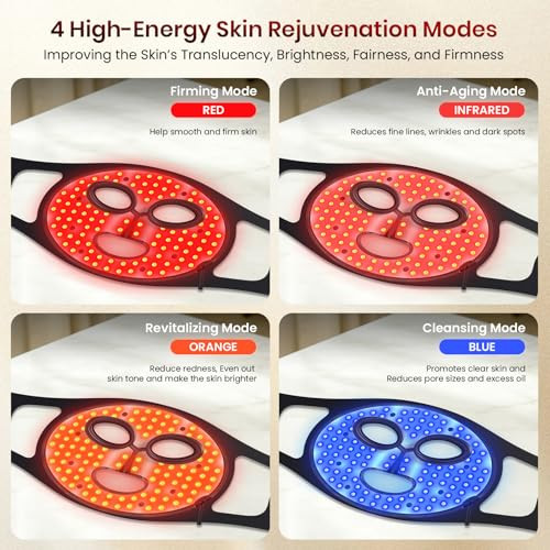 Tiitss Red Light Therapy For Face, Led Face Mask Light Therapy, 850Nm Infrared & Red Light Mask With 4 Modes, Rechargeable Red Light Therapy Mask With Eye Protection, 400 Leds And Timer, For Home Travel Use