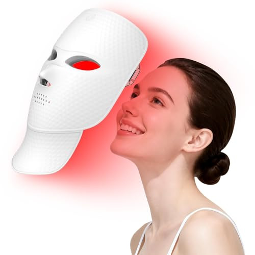 Vileelia Upgraded Led Face Mask Light Therapy - Gen 2 Ultra-Lightweight Face & Neck Red Light Therapy Device - Detachable Neck Piece & 7 Color Photon Skin Care Shield - Wireless & Portable Home Spa