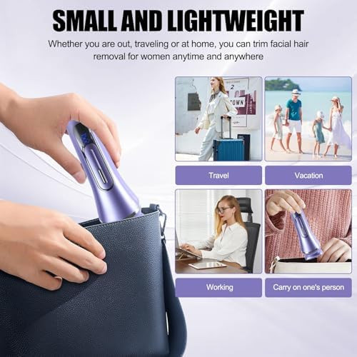Atg 3.0 Women Face Epilator, 7-In-1 Rechargeable Facial Hair Remover With Led Battery Display, Facial Shaver For Face, Eyebrow, Nose Trimmer (Purple)