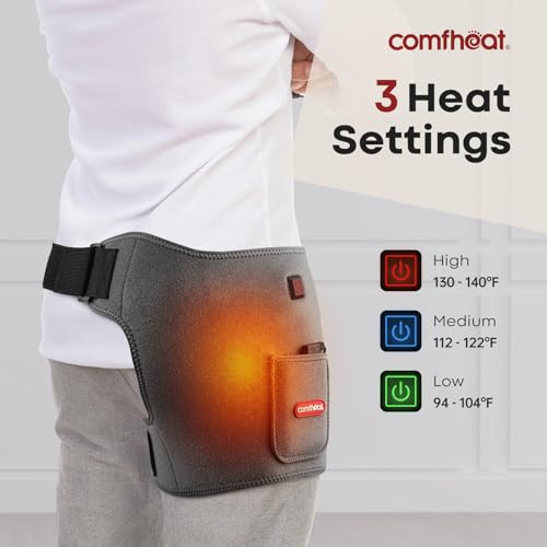 Comfheat Cordless Hip Heating Pad For Pain Relief Fsa Eligible Hsa 5000Mah Battery Powered Heated Hip Brace Wrap For Hip Sciatica Pain Recovery Buttock, Up To 52" Waist Size, For Women Men