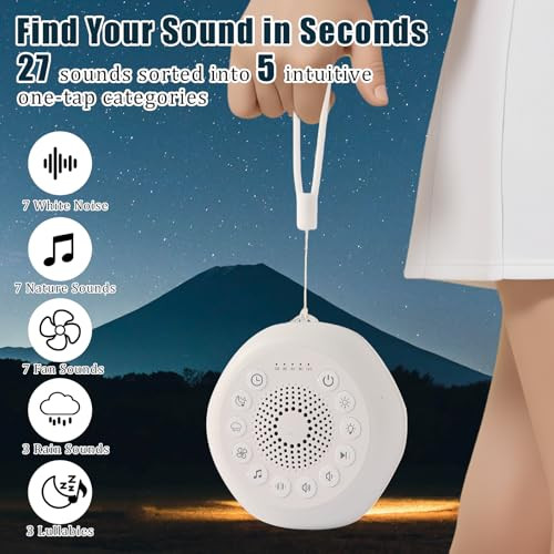 Syaws Portable Sound Machine,White Noise Machine With 27 Soothing Sounds,7 Color Night Light With Nursery Lamp,Child Lock Design,5 Sleep Timer With 18 Levels Of Volume,Usb C Rechargeable