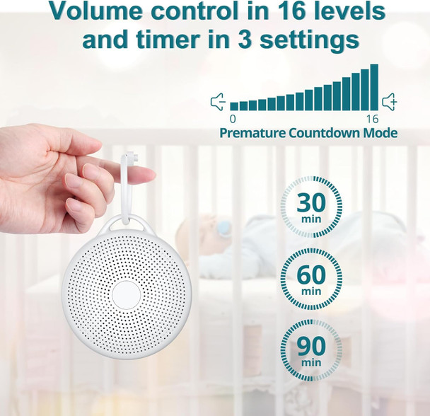 Ygitk Portable White Noise Machine For Baby & Adults, 24 Soothing Sounds Sleep Sound Machine With Night Light, Timer & Memory Function, Usb Rechargeable Portable Sound Machine For Travel Home Office