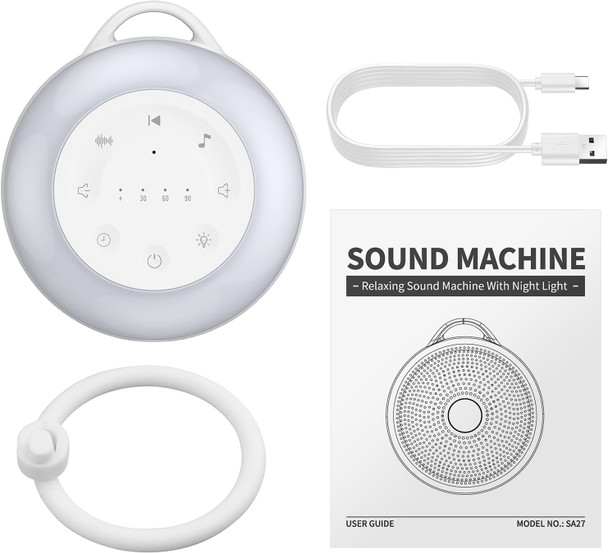 Ygitk Portable White Noise Machine For Baby & Adults, 24 Soothing Sounds Sleep Sound Machine With Night Light, Timer & Memory Function, Usb Rechargeable Portable Sound Machine For Travel Home Office