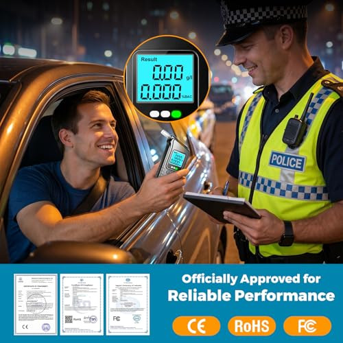 Suncucu Breathalyzer: Portable Breathalyzers Test For Alcohol With Tri-Color Lcd Alert, High Accuracy Bac Breathalyzer Breath, 3-5S Fast Test, 20 Mouthpieces For Personal & Home Party Use