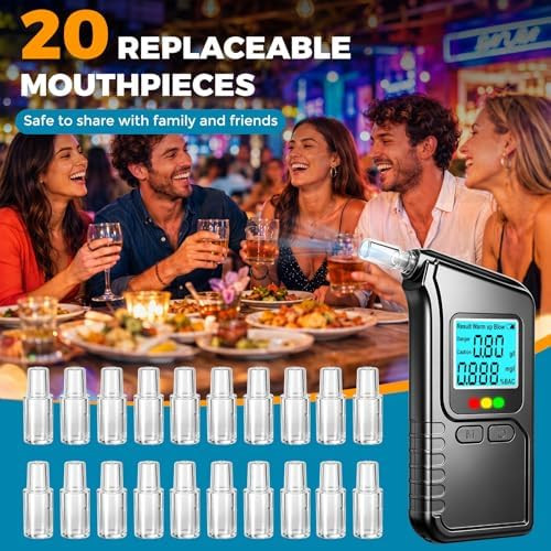 Suncucu Breathalyzer: Portable Breathalyzers Test For Alcohol With Tri-Color Lcd Alert, High Accuracy Bac Breathalyzer Breath, 3-5S Fast Test, 20 Mouthpieces For Personal & Home Party Use