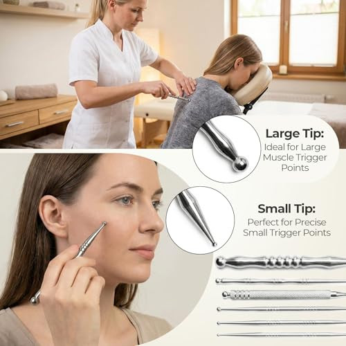 Dawzmr Acupuncture Pen, Stainless Steel Acupressure Pen For Ear, Face & Body Acupressure, Trigger Point Deep Tissue Massager Tool 6 Pieces