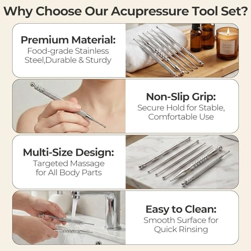 Dawzmr Acupuncture Pen, Stainless Steel Acupressure Pen For Ear, Face & Body Acupressure, Trigger Point Deep Tissue Massager Tool 6 Pieces