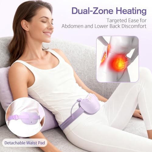 Comfytemp Portable Belly&Back Heating Pad For Period Cramps, Fsa Eligible Hsa Menstrual Cordless Abdominal Massager, Electric Wearable Rechargeable Belt With 3 Heat 3 Vibration 2 Intensity, Women Girl