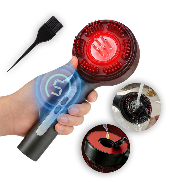 Dfyxo Electric Scalp Massager With Oil Applicator, 3-In-1 Head Massager Brush For Hair Care, Red Light Therapy, Ipx7 Waterproof, Scalp Care Device For Home & Travel, Black