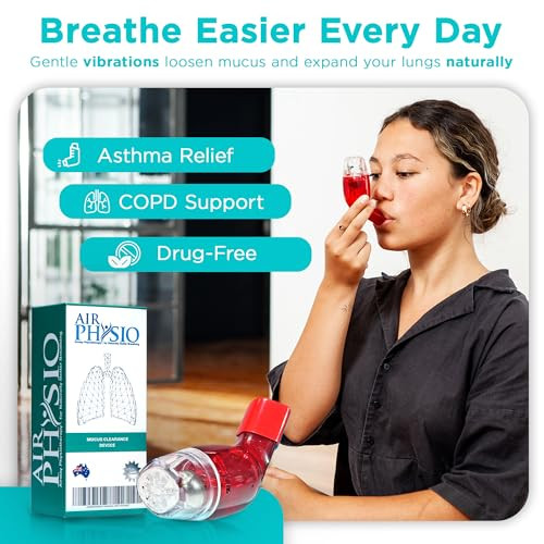 Airphysio Drug-Free Portable Breathing Trainer Device For Lungs | Breathe Better, Improve Lung Health & Mucus Clearance | Average Lung Capacity Device | Made In Australia